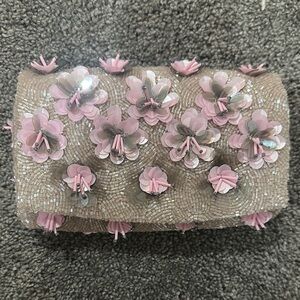 Floral Embellished Clutch - Pink and Silver TJMAXX Beaded Bag RARE